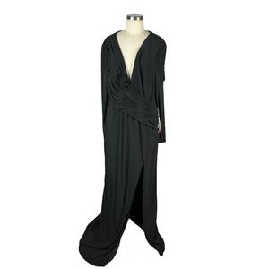 MAC DUGGAL 26686 Black Silver Jersey Long Sleeve Asymmetrical Ruched Gown 16